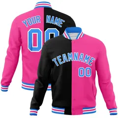 Black Pink-Powder Blue Two Tone Split Varsity Full-Snap Letterman Jacket