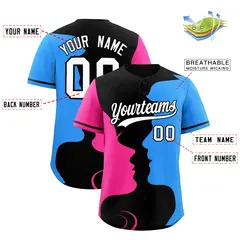 Black Pink Powder Blue Valentine's Day Couple Silhouettes Jersey 3