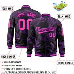 Black Pink-Purple Blur Spray Varsity Full-Zip Letterman Bomber Jacket 2