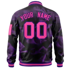 Black Pink-Purple Blur Spray Varsity Full-Zip Letterman Bomber Jacket 4