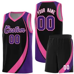 Black Pink-Purple Color Block Team Basketball Jersey 1
