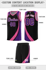 Black Pink-Purple Color Block Team Basketball Jersey 2