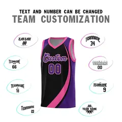 Black Pink-Purple Color Block Team Basketball Jersey 3
