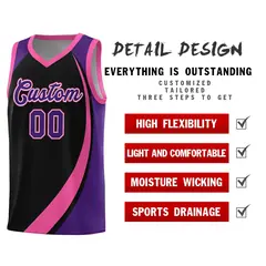 Black Pink-Purple Color Block Team Basketball Jersey 4