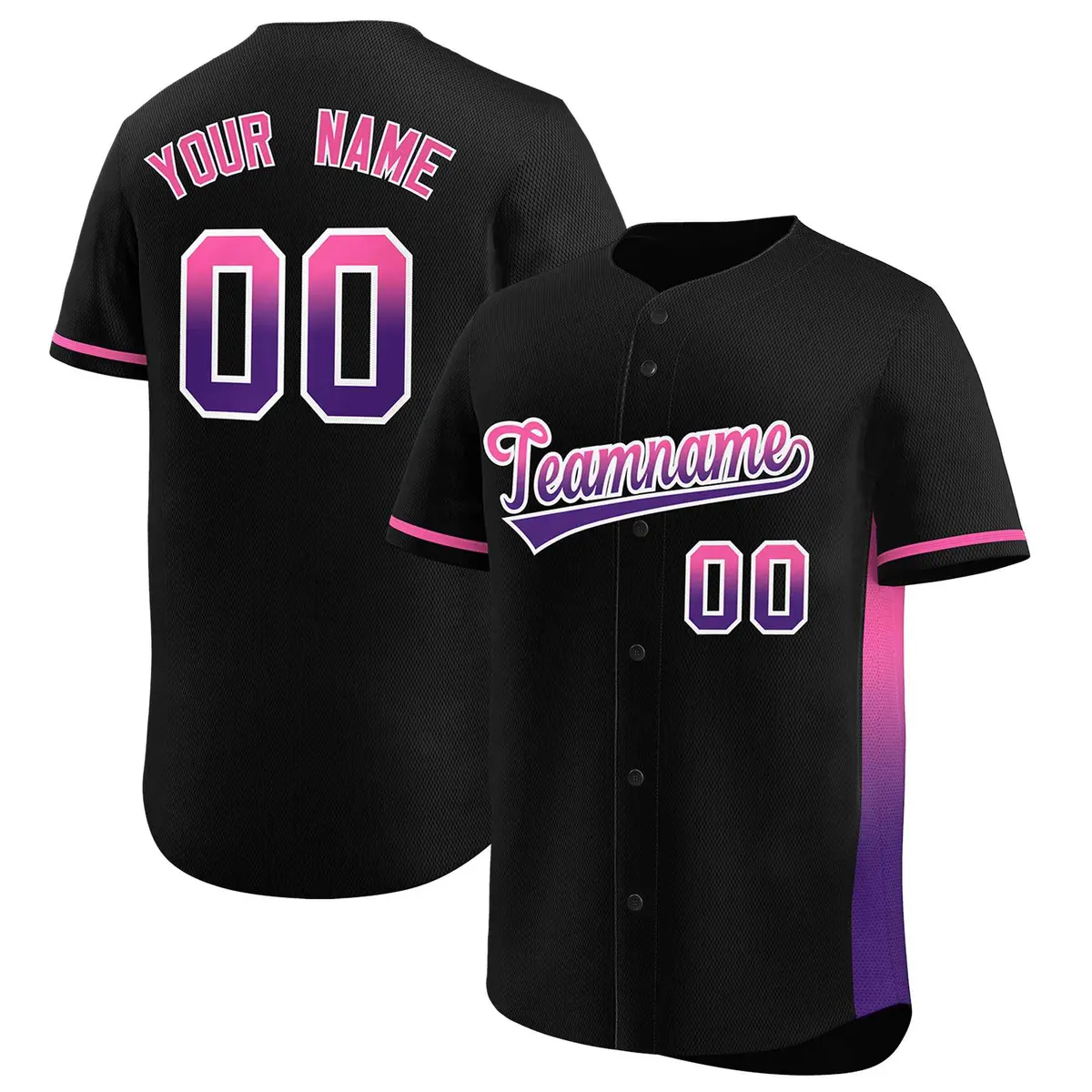 Black Pink-Purple Gradient Side Baseball Jersey