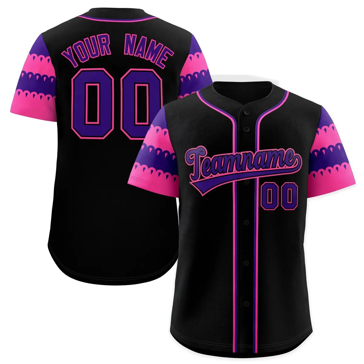 Black Pink Purple Sleeve Flag Lace Baseball Jersey