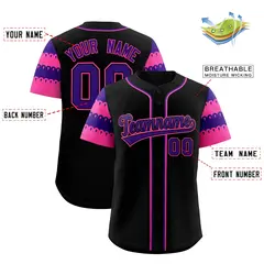 Black Pink Purple Sleeve Flag Lace Baseball Jersey 2