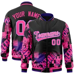 Black Pink-Purple Street Graffiti Varsity Letterman Jacket