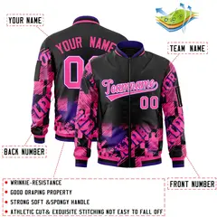 Black Pink-Purple Street Graffiti Varsity Letterman Jacket 2