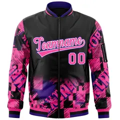 Black Pink-Purple Street Graffiti Varsity Letterman Jacket 3