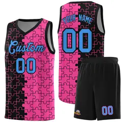 Black Pink Puzzle Pattern Splid Basketball Kits
