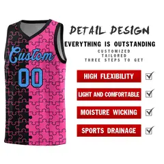Black Pink Puzzle Pattern Splid Basketball Kits 2