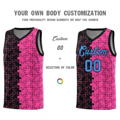 Black Pink Puzzle Pattern Splid Basketball Kits 3