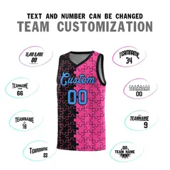 Black Pink Puzzle Pattern Splid Basketball Kits 4