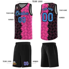 Black Pink Puzzle Pattern Splid Basketball Kits 5