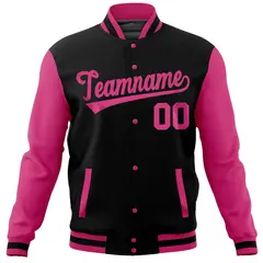 Black Pink Raglan Full-Snap Varsity Letterman Baseball Jacket 5