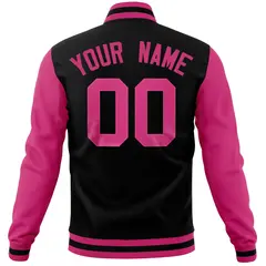Black Pink Raglan Full-Snap Varsity Letterman Baseball Jacket 6