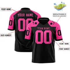 Black Pink Shoulder Star Pattern Flag Football Jersey 2