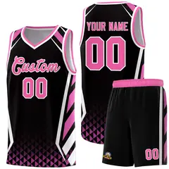 Black Pink Side Slash Diamond Pattern Basketball Jersey
