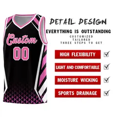 Black Pink Side Slash Diamond Pattern Basketball Jersey 4