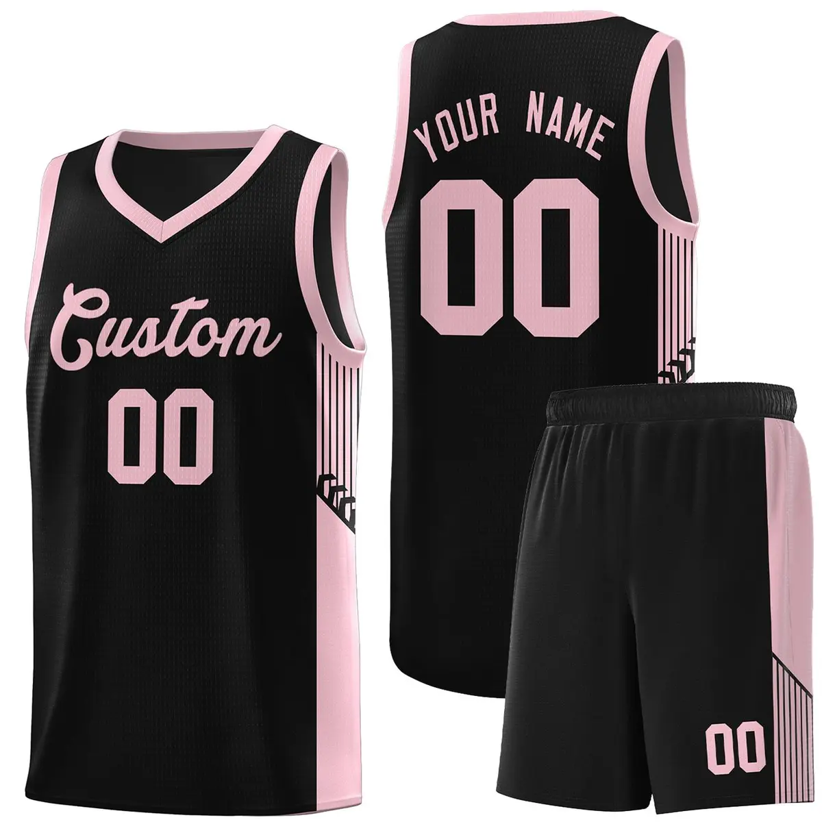 Black Pink Side Stripe Basketball Jersey