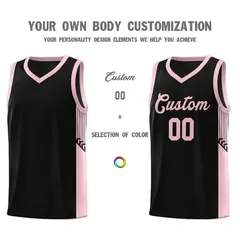 Black Pink Side Stripe Basketball Jersey 3