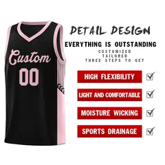 Black Pink Side Stripe Basketball Jersey 5