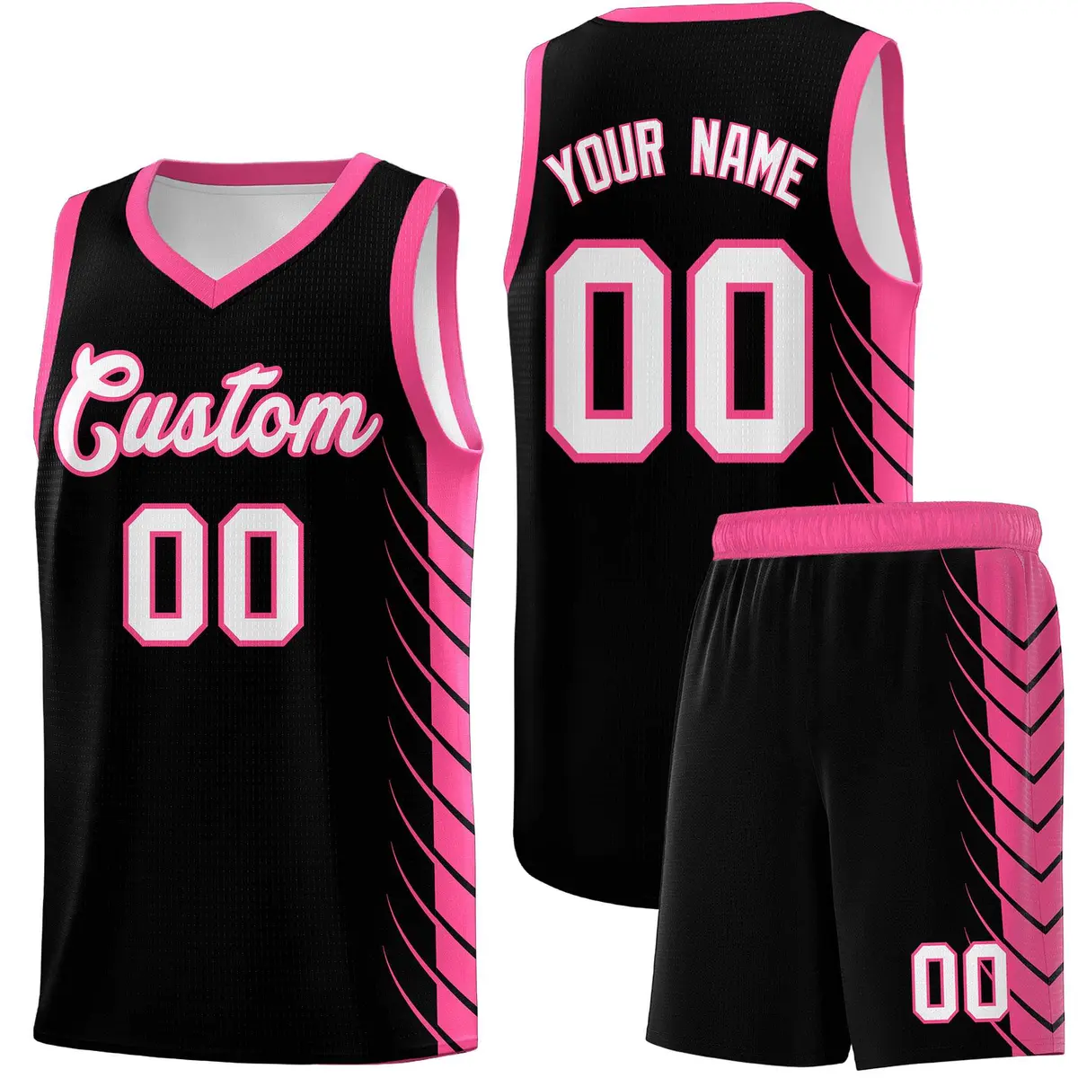 Black Pink Side Symmetrical Line Pattern Basketball Jersey