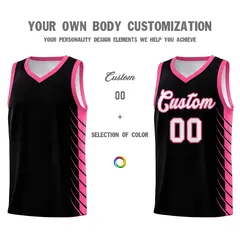 Black Pink Side Symmetrical Line Pattern Basketball Jersey 3