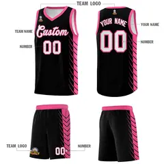 Black Pink Side Symmetrical Line Pattern Basketball Jersey 5
