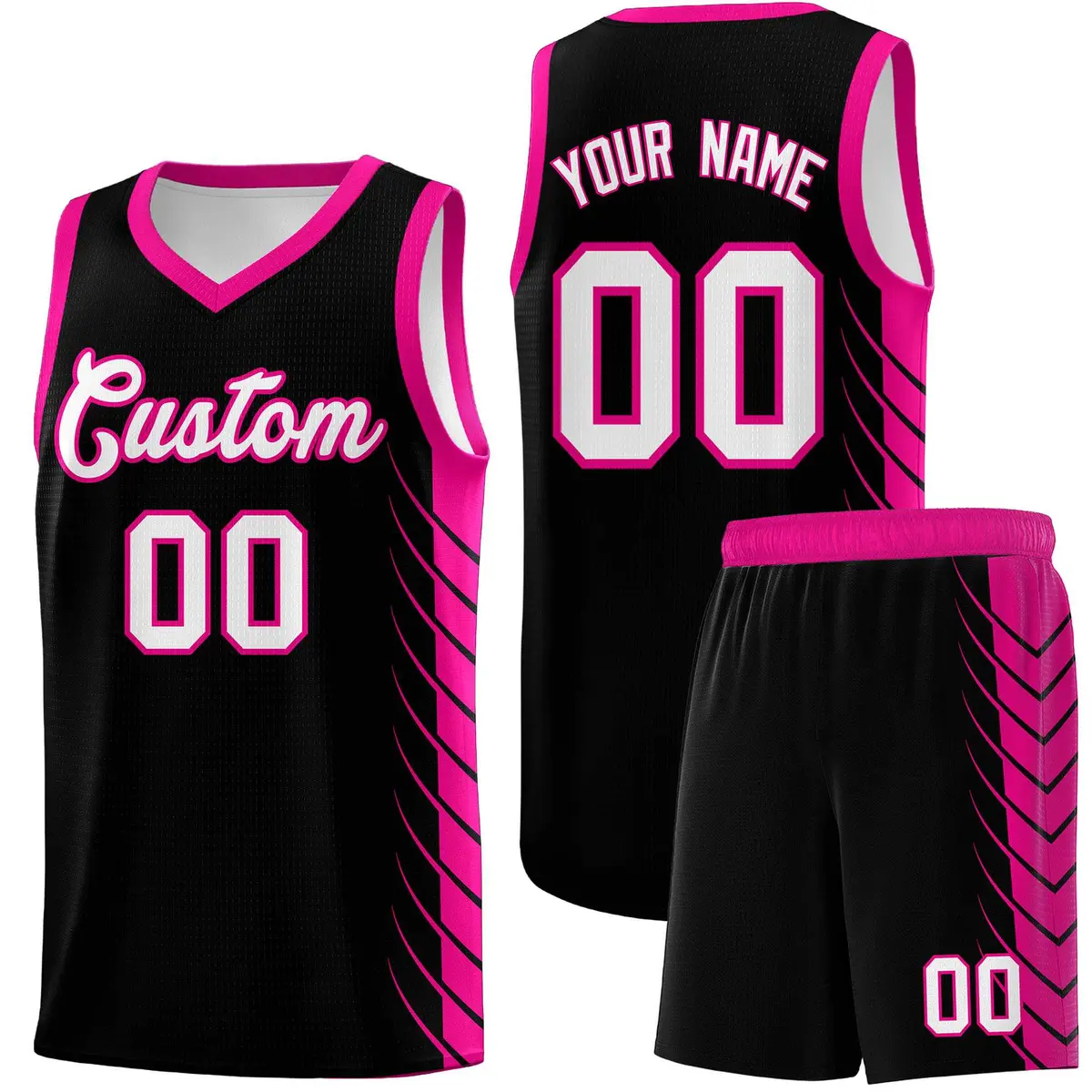 Black Pink Side Symmetrical Line Pattern Basketball Jersey