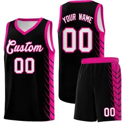 Black Pink Side Symmetrical Line Pattern Basketball Jersey 1