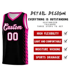 Black Pink Side Symmetrical Line Pattern Basketball Jersey 2