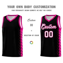 Black Pink Side Symmetrical Line Pattern Basketball Jersey 3