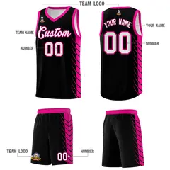 Black Pink Side Symmetrical Line Pattern Basketball Jersey 5
