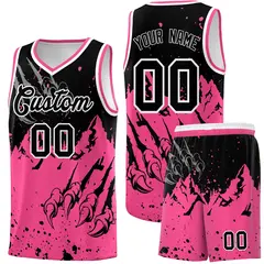 Black Pink Snow Mountain Beast Pattern Basketball Jersey 1