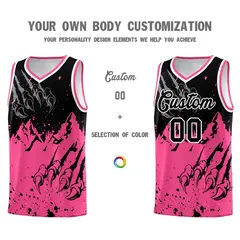Black Pink Snow Mountain Beast Pattern Basketball Jersey 3