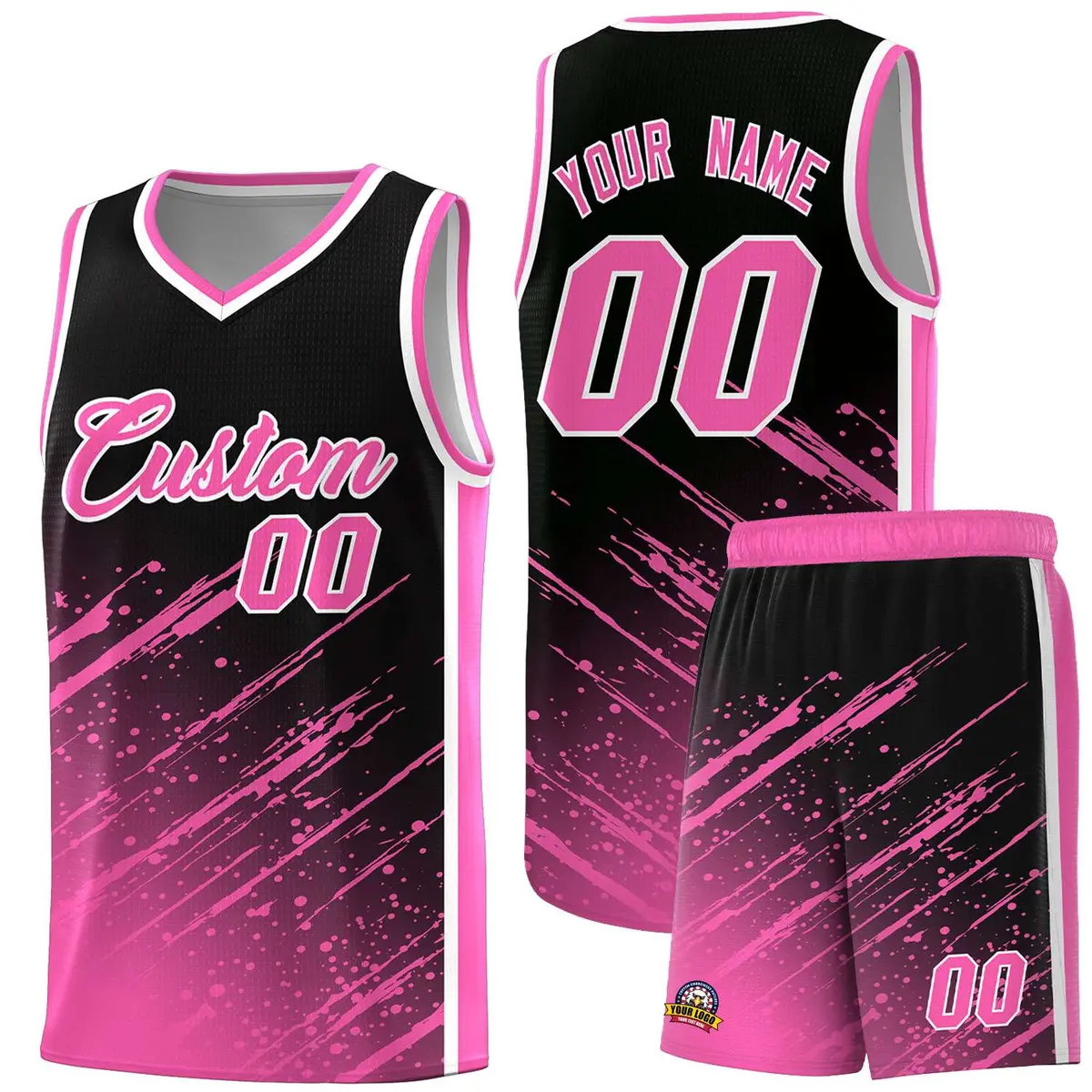 Black Pink Splash Basketball Uniforms for Practice