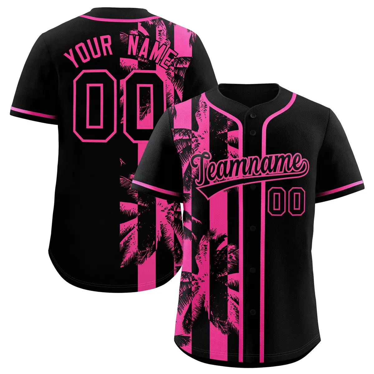 Black Pink Split Coconut Tree Design Baseball Jersey