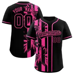 Black Pink Split Coconut Tree Design Baseball Jersey