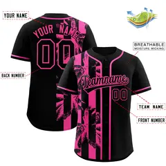 Black Pink Split Coconut Tree Design Baseball Jersey 2