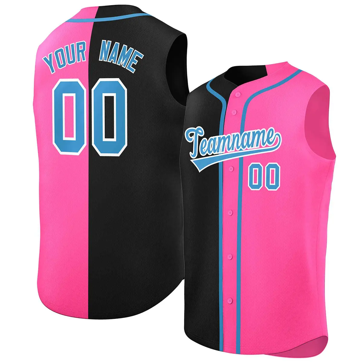 Black Pink Split Design Authentic Sleeveless Baseball Jersey