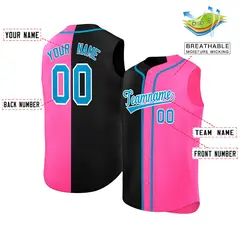 Black Pink Split Design Authentic Sleeveless Baseball Jersey 2