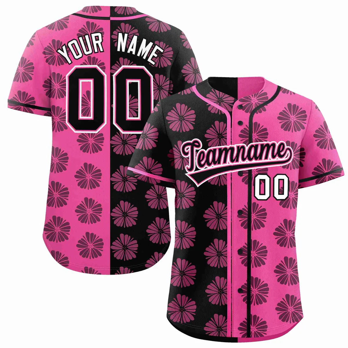 Black Pink Split Flower Graffiti Authentic Baseball Jersey