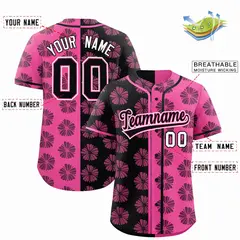 Black Pink Split Flower Graffiti Authentic Baseball Jersey 2