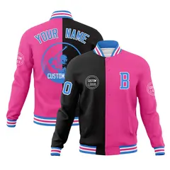 Black Pink Split Letterman Full-Snap Varsity Baseball Jacket