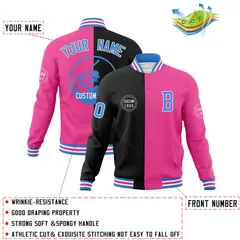 Black Pink Split Letterman Full-Snap Varsity Baseball Jacket 4