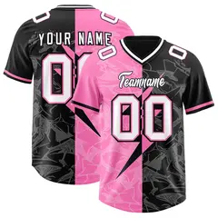 Black Pink Split Lightning Pattern Football Jersey 1