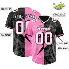 Black Pink Split Lightning Pattern Football Jersey 2