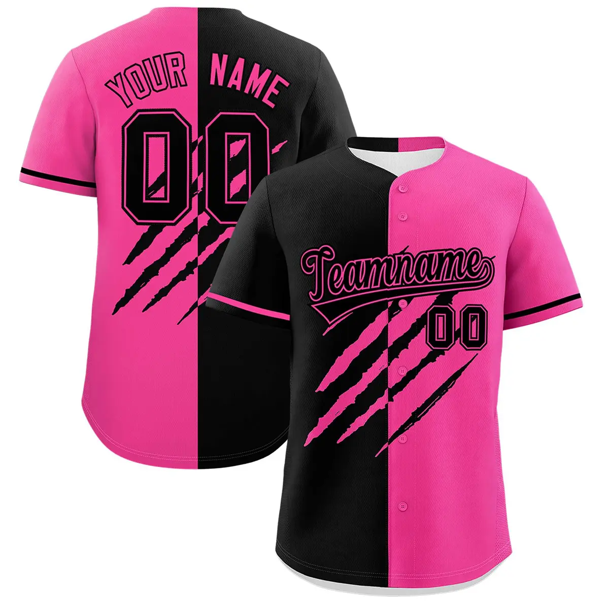 Black Pink Split Tiger Claw Scratch Baseball Jersey